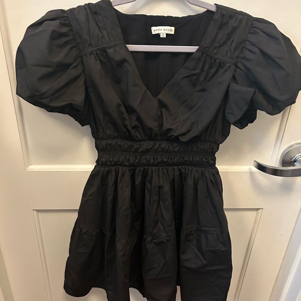 Moon River Black Puff Sleeve Blouse